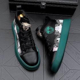 Men's Fashion Personality Versatile Print Board Shoes (Option: Black-42)